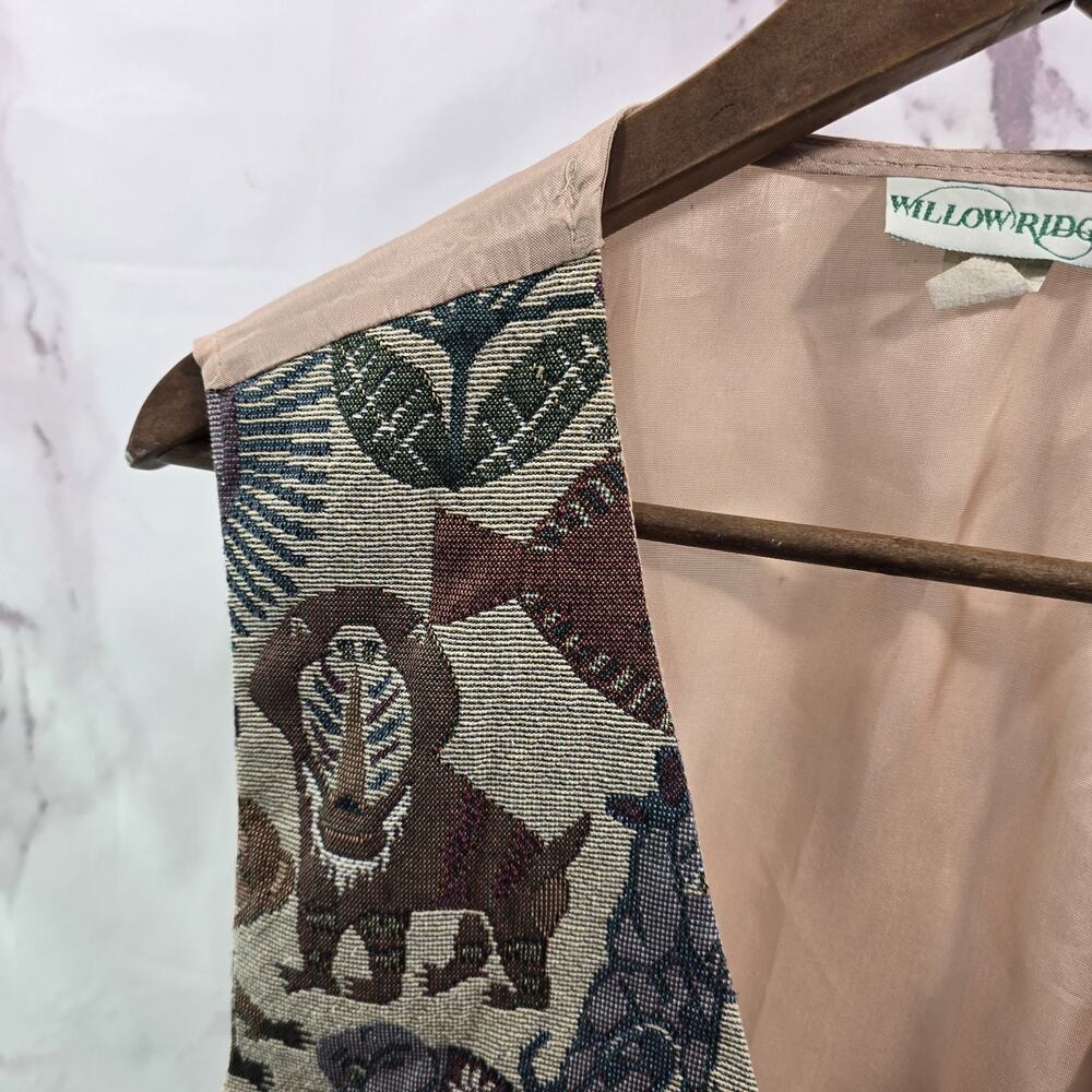 Vintage Tapestry Vest Womens Large Animal Squirrel Frog Woven Carpet Safari - Picture 2 of 10